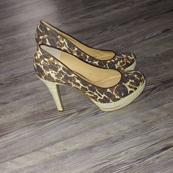 Nine West cheetah print twine platform canvas  heel Sz 7 - Picture 5 of 14